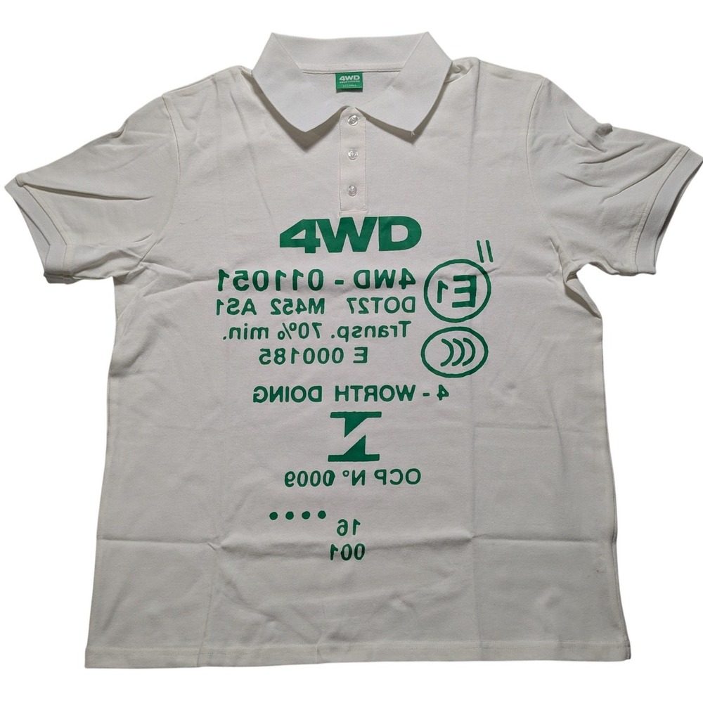 4WD 4WorthDoing Mens‎ 2XL White Green Graphic Mirrored Print Logo Polo Shirt